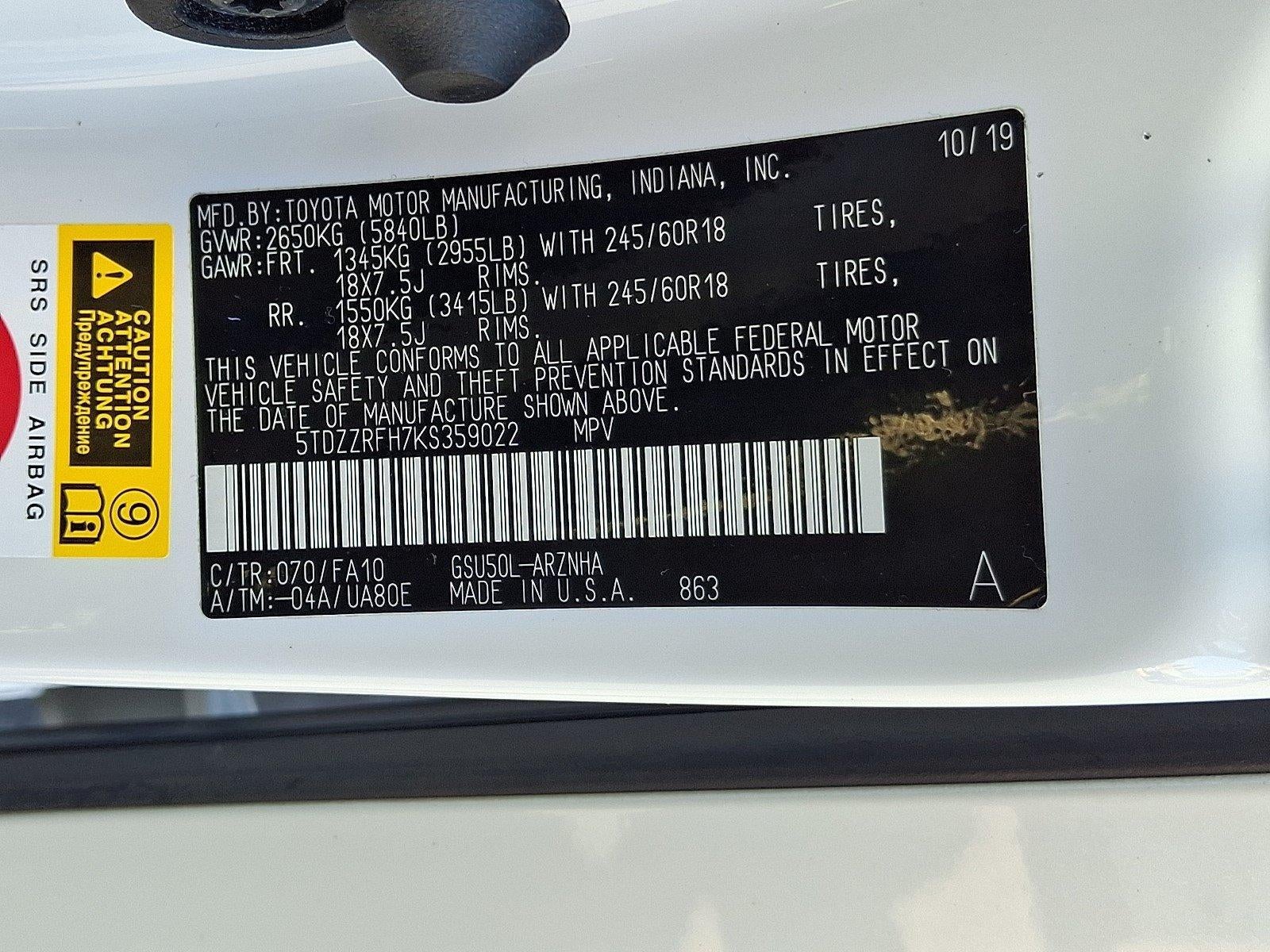 2019 Toyota Highlander LE Plus V6 FWD (SE)