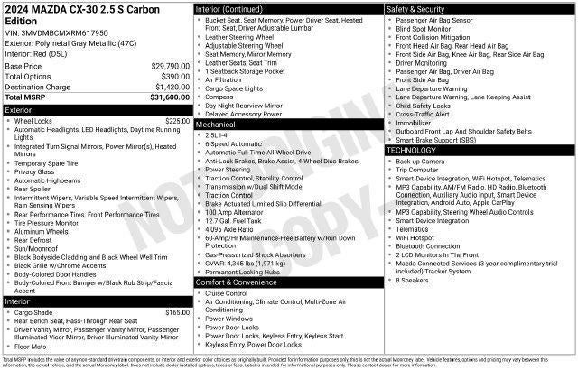 2024 Mazda Mazda CX-30 2.5 S Carbon Edition AWD