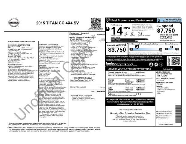 2015 Nissan Titan 4WD Crew Cab Short Bed SV