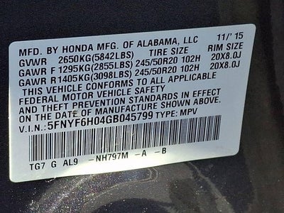 2016 Honda Pilot AWD 4dr Elite with DVD Rear Entertainment System and Navigation